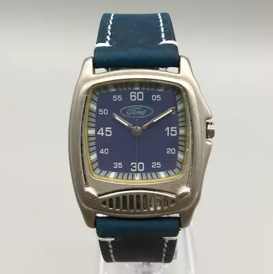 Ford Promotional Watch Women 29mm Silver Tone Blue Dial Leather Band New Battery • $26.99