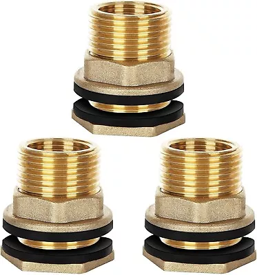 3 Pack Brass Bulkhead Fitting 1  Female 1-1/4  Male Garden Hose Straight Thre... • $23.10