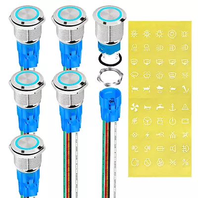 12V Latching Push Button Switch Marine Waterproof Round Blue LED Pushbutton Swit • $28.86