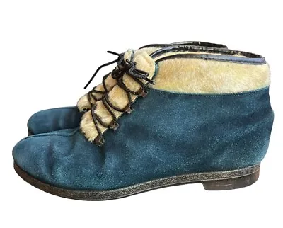 Aspen Skiwear Vintage Blue Leather Suede Ski Snow Boots Lace Up 9 • $69.97