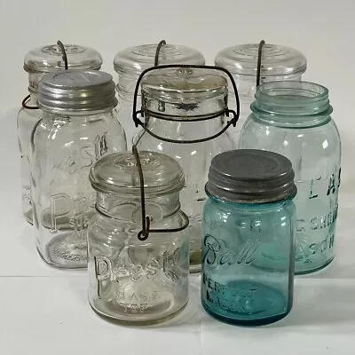 Lot Of 8 Assorted Glass Mason Jars (PrestoBallAtlas) Vintage Jars • $49.99