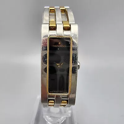 Movado Esperanza Watch Women 14mm Black Dial Two Tone Rectangle 84H51400 New Bat • $124.99