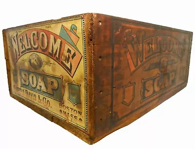 Welcome Soap Boston Ma Red/blk Ink Stmpd Wood Box Adv Crate W/orig Paper Label  • $367.50