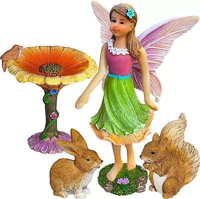 Mood Lab Fairy Garden Kit - Miniature Figurines & Accessories - Flower Set Of 4 • $30.83