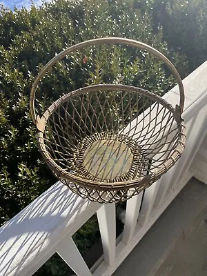 Vintage Brass Wire Woven Metal Egg Fruit Basket Swing Handle Kitchen Decor • $15.50