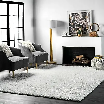 NuLOOM New Contemporary Modern Plush Shag Area Rug In Solid Soft White • $44.61