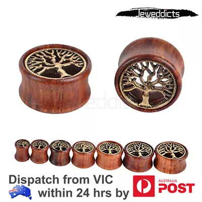 Organic Wood Tunnels Tree Of Life Double Flared Ear Stretcher Plugs Piercing • $7.99