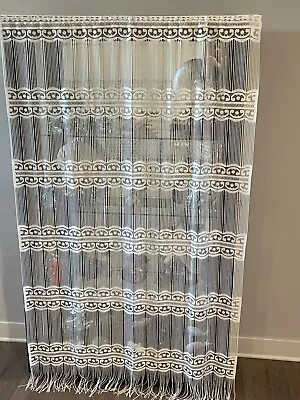 Vintage Ivory Boho Lace String Fringe Curtain Panel 50 X 68  Made In Hungary • $10