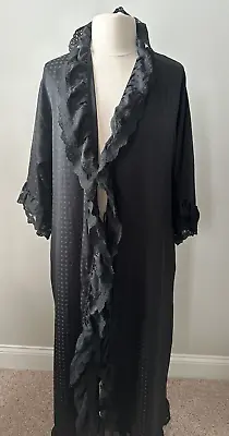 Vtg Givenchy Intimates Paris Long Peignoir NegligeeRobe Dressing Gown Lace Black • £57.81