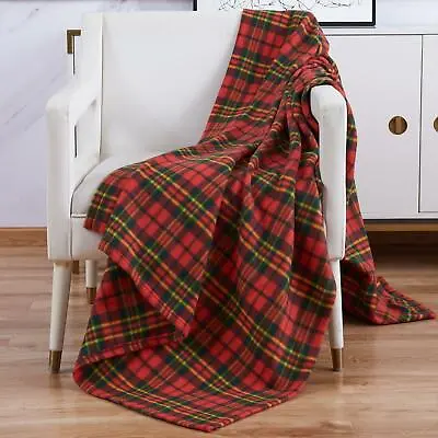 Soft Warm 200x240cm King Size Tartan Check Sofa Throw Bed Fleece Travel Blanket • £13.99