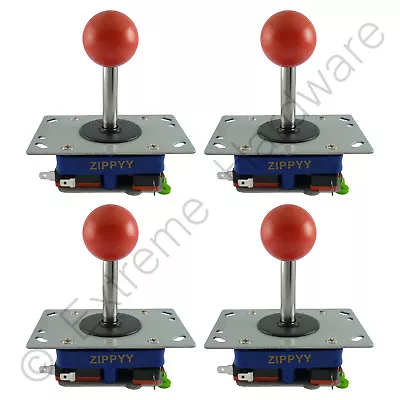 4 X Zippyy Long Shaft Ball Top Arcade Joysticks 2/4/8 Way (Red) Zippy MAME JAMMA • £34.99