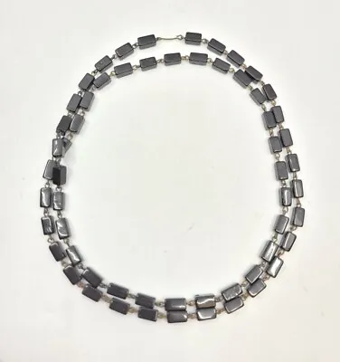 Antique/ Vintage Rectangle Black Jet Bead Brass Necklace 38  Round Hook Closure • $24.50