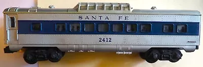 LIONEL O Gauge #2412 BLUE STRIPE  Santa Fe  Vista Dome ILLUMINATED Passenger Car • $60