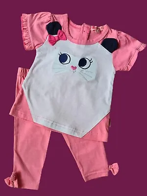 £3.99 • Buy New Baby Girls Kitten Tunic & Leggings Outfit Set Pink Bow Newborn 0-3-6 Months