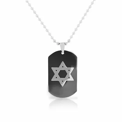 EDFORCE Stainless Steel Black Dog Tag Star Of David Mens Pendant Necklace • $19.99