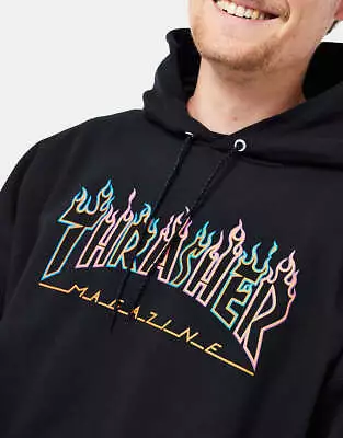Thrasher Hood Double Flame (Neon) Black Skateboard Jumper Sweater • $139.99