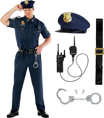 Men`s Police Officer Costume Adult Patrol Cop Uniform + Hat Accessories M - 2XL • $36.95