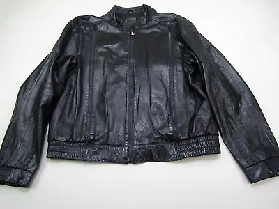 VTG Hein Gericke Leather Jacket Mens 48 Black Leather Full Zipper Vent Biker • $125.99