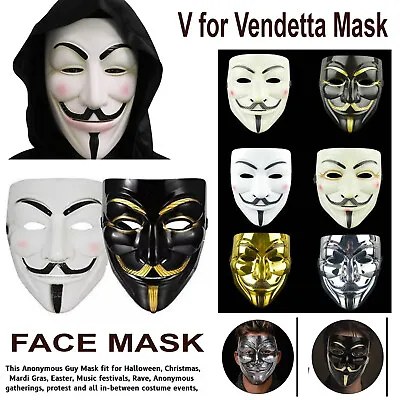 Anonymous V For Vendetta Guy Fawkes Hacker Fancy Dress Halloween Face Mask • £5.75