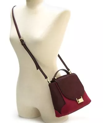 $398 Kate Spade Red Plum Bordeaux Keran Miro Street Calfhair Fur Leather Satchel • $169.99