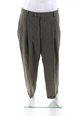 Designer Mens Plaid Pleated Front Wide Leg Pants Trousers Gray Size 36 • $2.99