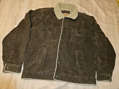 Mens Brown Aeropostale Sherpa Lined Corduroy Jacket SZ L Snap Closure • $19.90