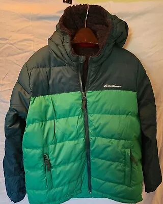 Eddie Bauer Boys Classic Down Hooded Parka Teal/Mallard Size Kids L (14) • $49.99