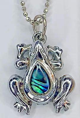 Vintage Abalone Frog Jelly Belly Silvertone 1” Pendant 16” Necklace Amphibian • $31.45