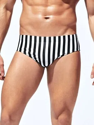$14.95 • Buy Black & White Stripes Speedo-Style Men's Swim Brief. Size Medium 32 -34 