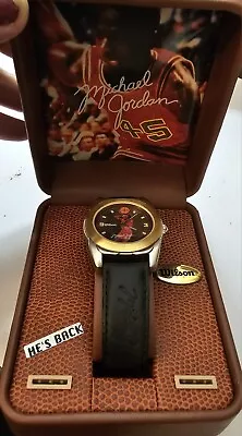 RARE Wilson  MICHAEL JORDAN GLO WATCH “He’s Back” In Leather Case NEW BATTERY • $199.99