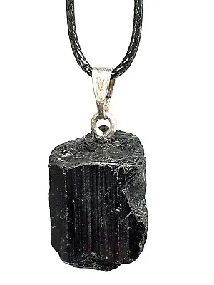 Black Tourmaline Necklace Pendant Raw Gemstone Schorl Stone Protection Small • £3.40