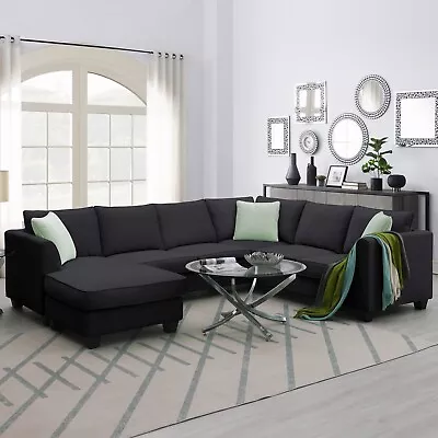 7 Seater Large L Shaped Modular Sectional Sofa Couch Set With Ottoman Pillows • $1079.99