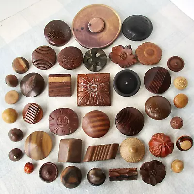 Assortment Of 40  Self-Shanked Or Metal Shanked Wood Buttons • $1.99