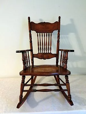 Antique Vtg American Oak Pressed Back Rocking Chair Cane Seat - Pickup Only - Al • $79