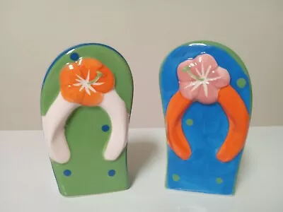 Vintage Beach Ceramic Vibrant Flip Flops Salt And Pepper Shaker Shakers #DD1 • £13.26