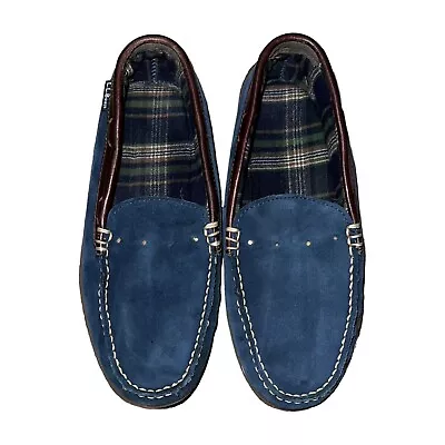 L.L. Bean Slippers Blue Suede Flannel Lined Moccasin Men's Size 8 M Handsewn • $39
