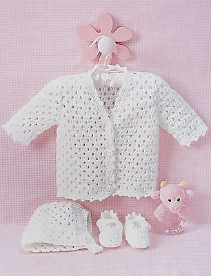 Crochet Pattern -Baby Girls Cardi/bonnet/booties (2 Sizes 6 & 12months) PO288 • £2.15