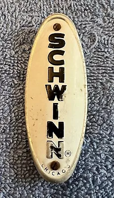 Vintage Original Schwinn Bicycle White Embossed Head Badge Emblem (WITH SCREWS) • $15.99