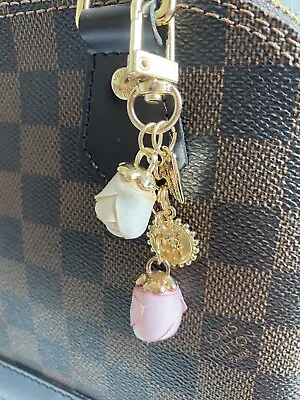 Rose Flowers Bag Charm Keychain Key Ring Car Charm Pink I vory • $12.99