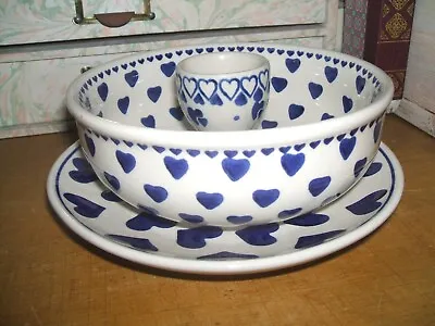 £36 • Buy Polish Pottery Spongeware Blue Hearts Valentine Bowl Plate Egg Cup Boleslawca Ww