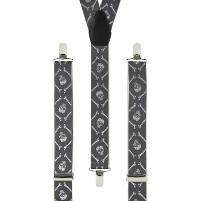 $22.82 • Buy Skull Crossbones Grey Clip On Trouser Braces Elastic Suspenders Handmade UK