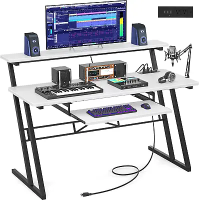 47'' Music Studio Desk With Power Outlet Studio Desk For Music Production Reco • $258.97