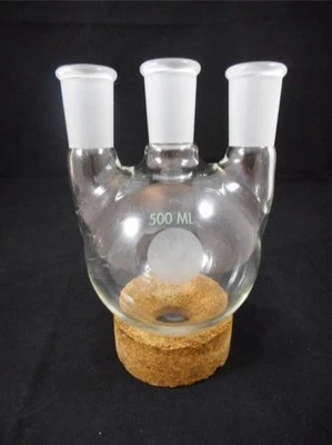$27.49 • Buy CHEMGLASS Glass 500mL 0.5L Vertical 3-Neck Round Bottom Flask 24/40 Joints 