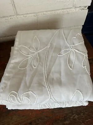 2 Laura Ashley Sheer Embroidered Floral Vine Curtain Panels WHITE Frosting 38x84 • $30