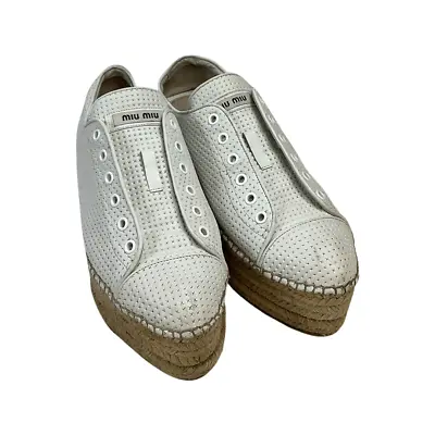 Miu Miu Women’s White Cork Espadrilles Sandals Size 38EU 7.5US • $98