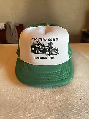 Choteau County Tractor Pull White & Green Snapback Adult Trucker Hat Vintage New • $25.48