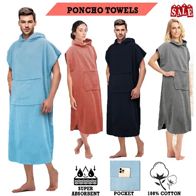 £26.99 • Buy Hooded Poncho Changing Robe Jumper Cotton Super Absorbent For Pool Swimming Gym