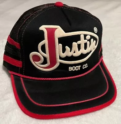 Justin Work Boots Hat 3 Three Stripe Vintage 1980s SnapBack Truckers Youngan MHC • $9.99