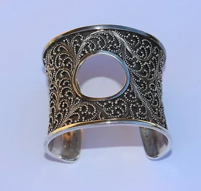 $388.08 • Buy LOIS HILL Wide Ornate Sterling Silver Cuff Bracelet With Open Circle Front RARE