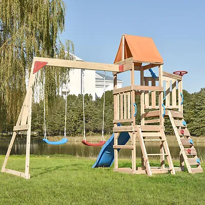 £469.99 • Buy Wooden Climbing Frame Garden Playhouse Outdoor Swing Set With Slide Sandpit FD